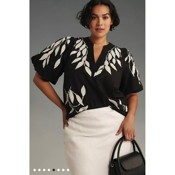 By Anthropologie Puff-Sleeve‎ Embroidered Blouse medium - Picture 9 of 10